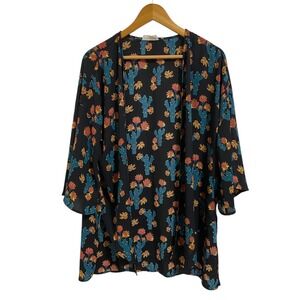 Peach Love California Cactus Floral Print Kimono Open Front Rodeo Western Medium